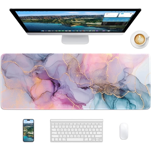 Fantasy Marble Mouse Pad, 31.5 x 11.8 Large Desk Mat with Stitched Edges & Non-Slip Base, Mousepad for Office, Home, Work