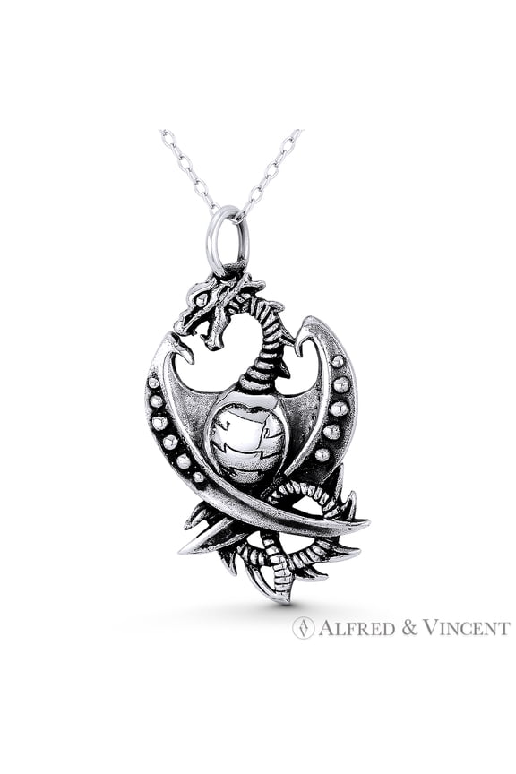 Fantasy Mecha Dragon Gothic / Steampunk Charm 37x20mm (1.5x0.8in) Pendant in Oxidized .925 Sterling Silver