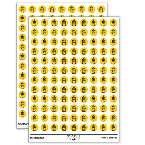 Fantasy Medieval Wizard Tower Building 200+ Round Stickers - Matte Finish - 0.50" Size - Yellow