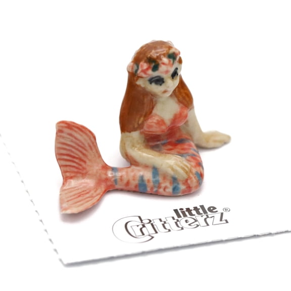Little Critterz Mermaid Blush Miniature Porcelain Figurine, Hand-Painted Collectible Fantasy Statue, Ocean-Inspired Home Dcor Display Piece, Gift for Collectors and Fantasy Lovers