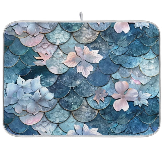 Fantasy Mermaid Scale Flower Dish Drying Mats Kitchen Mat Microfiber Counter Absorbent Dish Pad Drainer Rack 18"x24"