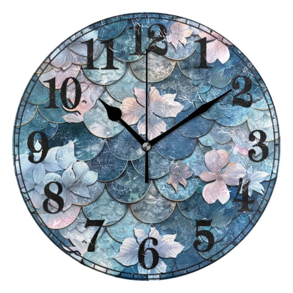 Fantasy Mermaid Scale Flower Silent Wall Clock 10" Non-Ticking Battery Clock
