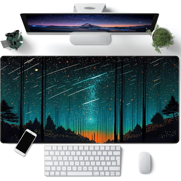 Fantasy Meteor Shower Desk Mat Blue Cosmic Mouse Pad Large Gaming Mousepad Extended Space Night Sky Desk Pad XXL 31.5 x 15.7 in Laptop Computer Mouse Keyboard Mat for Office Desk Decor