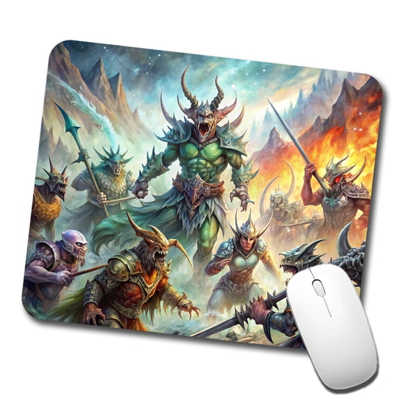 Fantasy Monsters In Battle Watercolor Mouse Pad Low Profile Gaming Mat
