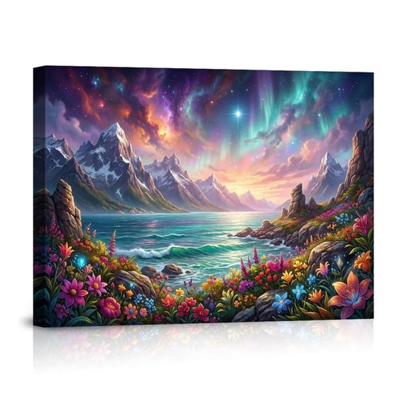 Fantasy Mountain Aurora Landscape Cosmic Nature Scene Magical Canvas