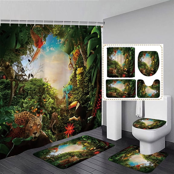 Fantasy Mushroom Garden Shower Curtain and Rug Bathroom Set Gothic Fairy Forest Jungle Screen Bath Mat Toilet Lid Bathroom Decor