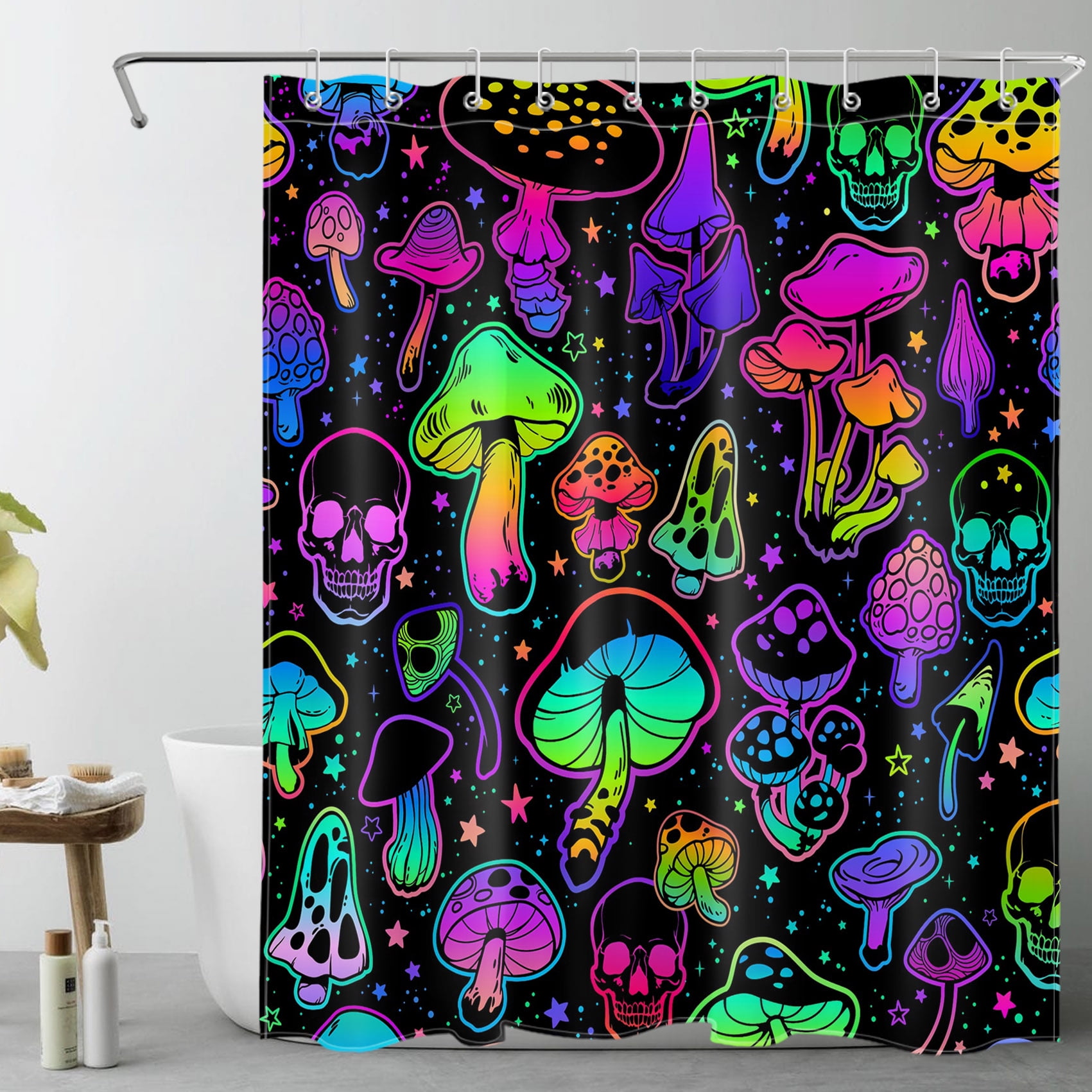 Lofaris Splashed Magical Mushroom Pastel Shower Curtain | Custom Length Shower Curtains | Custom Made Shower Curtains | Made to Measure Shower Curtain