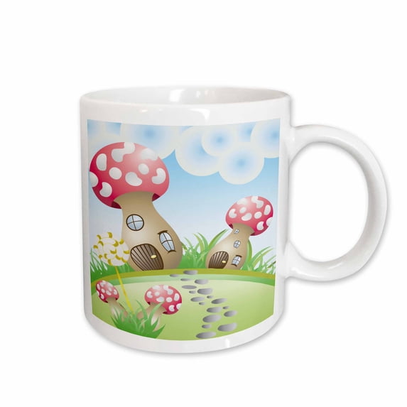 3drose, Fantasy Nature Background Scene Mushroom Houses and Lollipop Vector Design, 15oz Mug