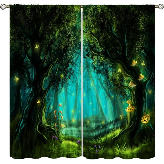 Fantasy Nature Curtains for Windows, Gothic Gate Fantasy Forest Theme Curtains for Living Room, Magic Dreamland Fairy Landscape Pattern Blackout Drapes 2 Panel Sets, 84x84 Inch