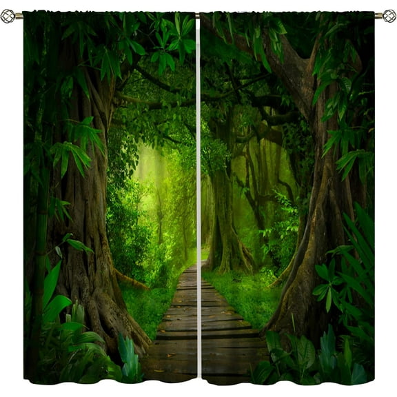 Fantasy Nature Curtains for Windows, Gothic Gate Fantasy Forest Theme Curtains for Living Room, Magic Dreamland Fairy Landscape Pattern Blackout Drapes 2 Panel Sets, 84x84 Inch