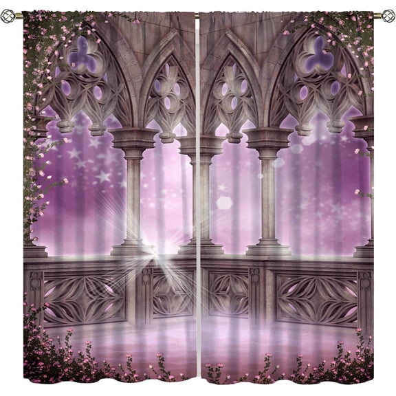 Fantasy Nature Curtains for Windows, Gothic Gate Fantasy Forest Theme Curtains for Living Room, Magic Dreamland Fairy Landscape Pattern Blackout Drapes 2 Panel Sets, 42x54 Inch