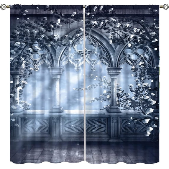 Fantasy Nature Curtains for Windows, Gothic Gate Fantasy Forest Theme Curtains for Living Room, Magic Dreamland Fairy Landscape Pattern Blackout Drapes 2 Panel Sets, 42x63 Inch