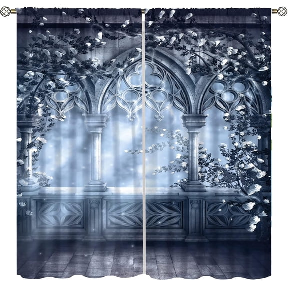 Fantasy Nature Curtains for Windows, Gothic Gate Fantasy Forest Theme Curtains for Living Room, Magic Dreamland Fairy Landscape Pattern Blackout Drapes 2 Panel Sets, 42x63 Inch