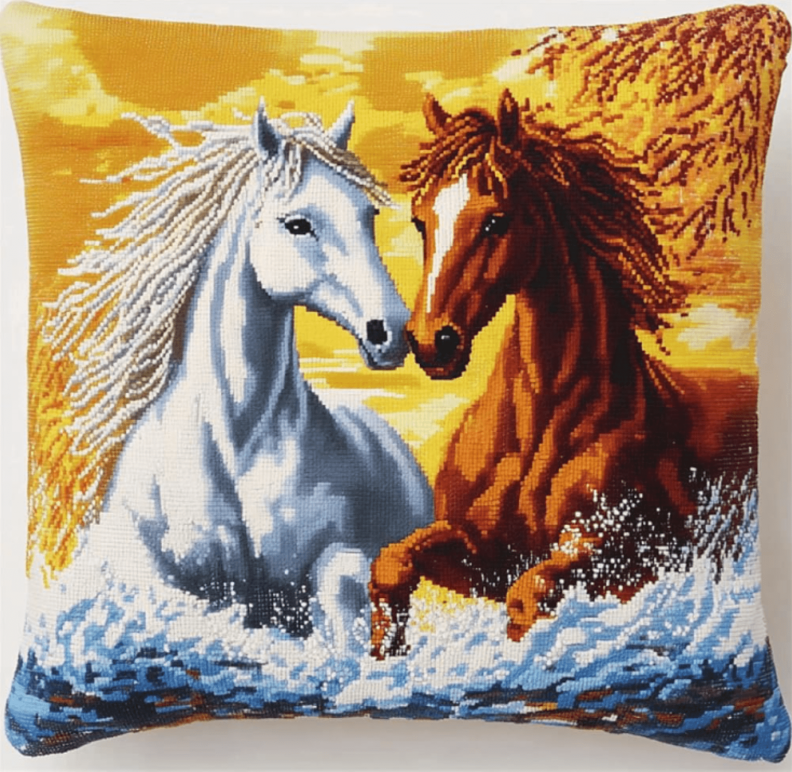 Fantasy Needlepoint Pillow Kit Horse Animal DIY Latch Hook Kits Pillow Needlepoint Cushion Kit For Home Décor Needlework Set For Adult Beginners 17x17in