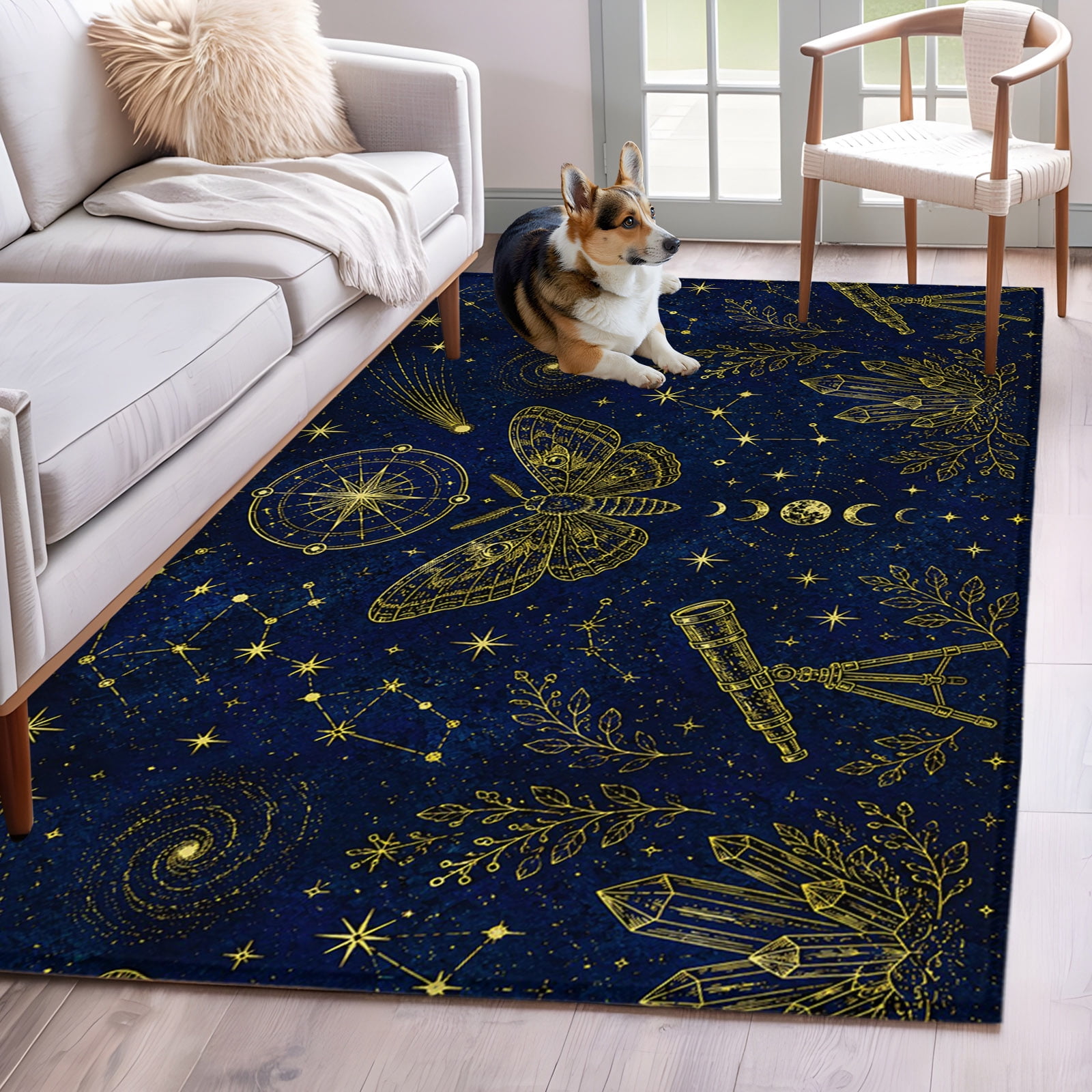 Fantasy Night Sky Area Rugs 2.7x5ft Mythical Butterfly Moth Moon Phase ...
