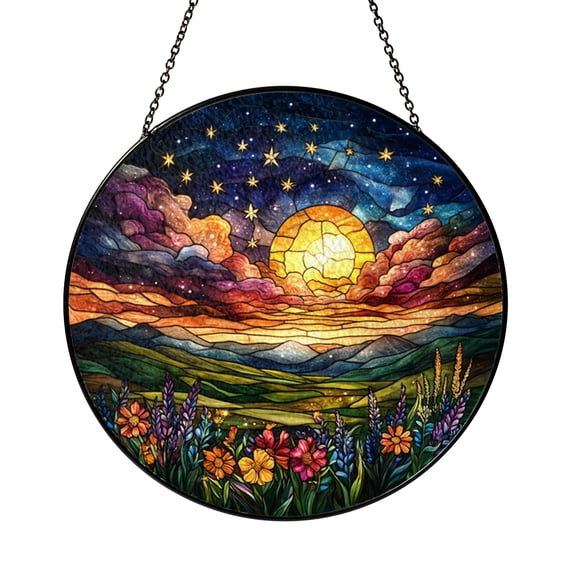 Fantasy Night Sky Stained Glass Suncatcher Celestial Clouds Window Hanging Dreamer Inspired Decor