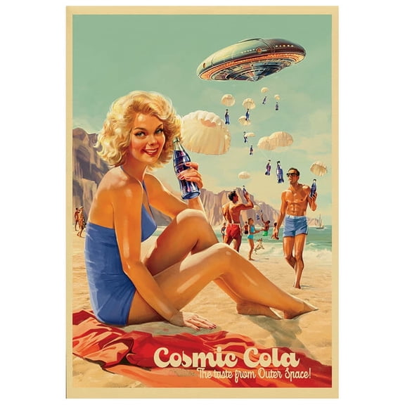 Fantasy North - Cosmic Cola #1 - Original Flavor - Retro Vintage - Aliens UFOs - 100 Textured Matte TCG Card Sleeves - Fits Magic MTG Commander Pokemon and other Card Games - Playing Card Sleeves