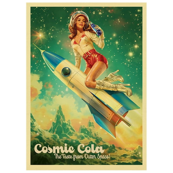 Fantasy North - Cosmic Cola #2 - Original Flavor - Retro Vintage - Rocket Girl - 100 Textured Matte TCG Card Sleeves - Fits Magic MTG Commander Pokemon and other Card Games - Playing Card Sleeves