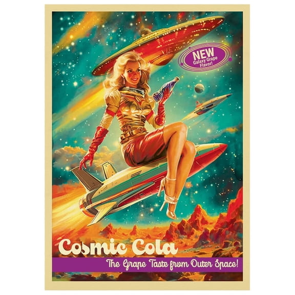 Fantasy North - Cosmic Cola #4 - Grape Flavor - Retro Vintage - Rocket Girl - 100 Textured Matte TCG Card Sleeves - Fits Magic MTG Commander Pokemon and other Card Games - Playing Card Sleeves