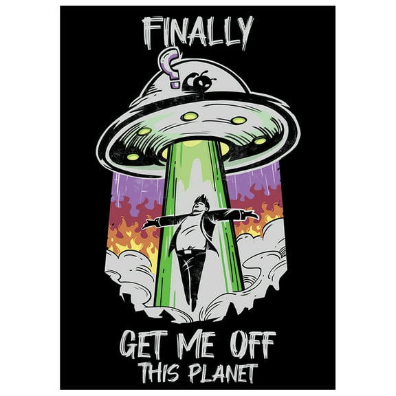 Fantasy North - Finally - Get Me Off This Planet - UFO Alien Meme - 100 Textured Matte TCG Card Sleeves - Fits Magic MTG Commander Pokemon and other Card Games - Playing Card Sleeves