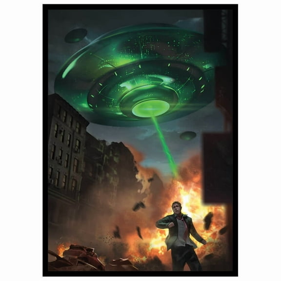 Fantasy North - The Invasion - 100 Smooth Matte TCG Card Sleeves - Alien UFO - Fits Magic MTG Commander Pokemon and other Card Games - Playing Card Sleeves