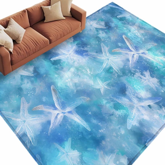 Fantasy Ocean Area Rug 5x8 Washable Rug Non Slip Summer Watercolor Coastal Starfish Blue Large Area Rug Soft Stainresistant Indoor Floor Carpet for Living Room Bedroom Home Office Dining Room Nursery