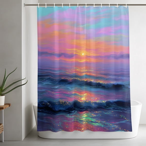 Fantasy Ocean Bathroom Shower Curtain, Sparkle Waves Sea Horizon Waterproof Washable Soft Bath Curtain for Bathtub Decor with 12 Hooks&Grommet, 48x72in