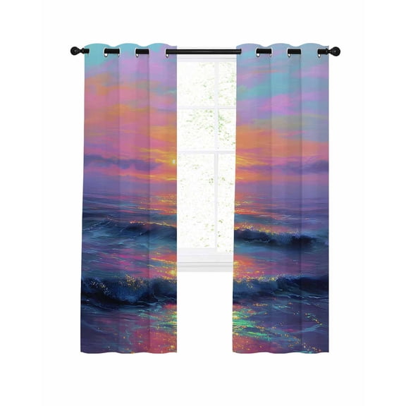 Fantasy Ocean Blackout Curtains for Bedroom Living Room, Sparkle Waves Sea Horizon 39 In Long Thermal Insulated Room Darkening Drapes Grommet Window Treatments, 27.5 x 39 In