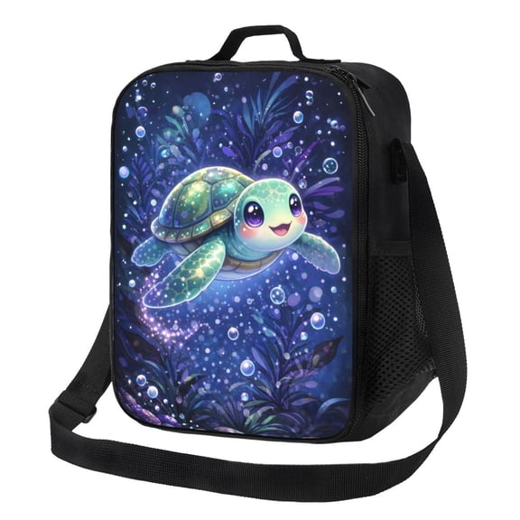 Fantasy Ocean Colorful Sea Turtle Lunch Bag Insulated Thermal Box with Shoulder Strap & Handle for Work and Picnic