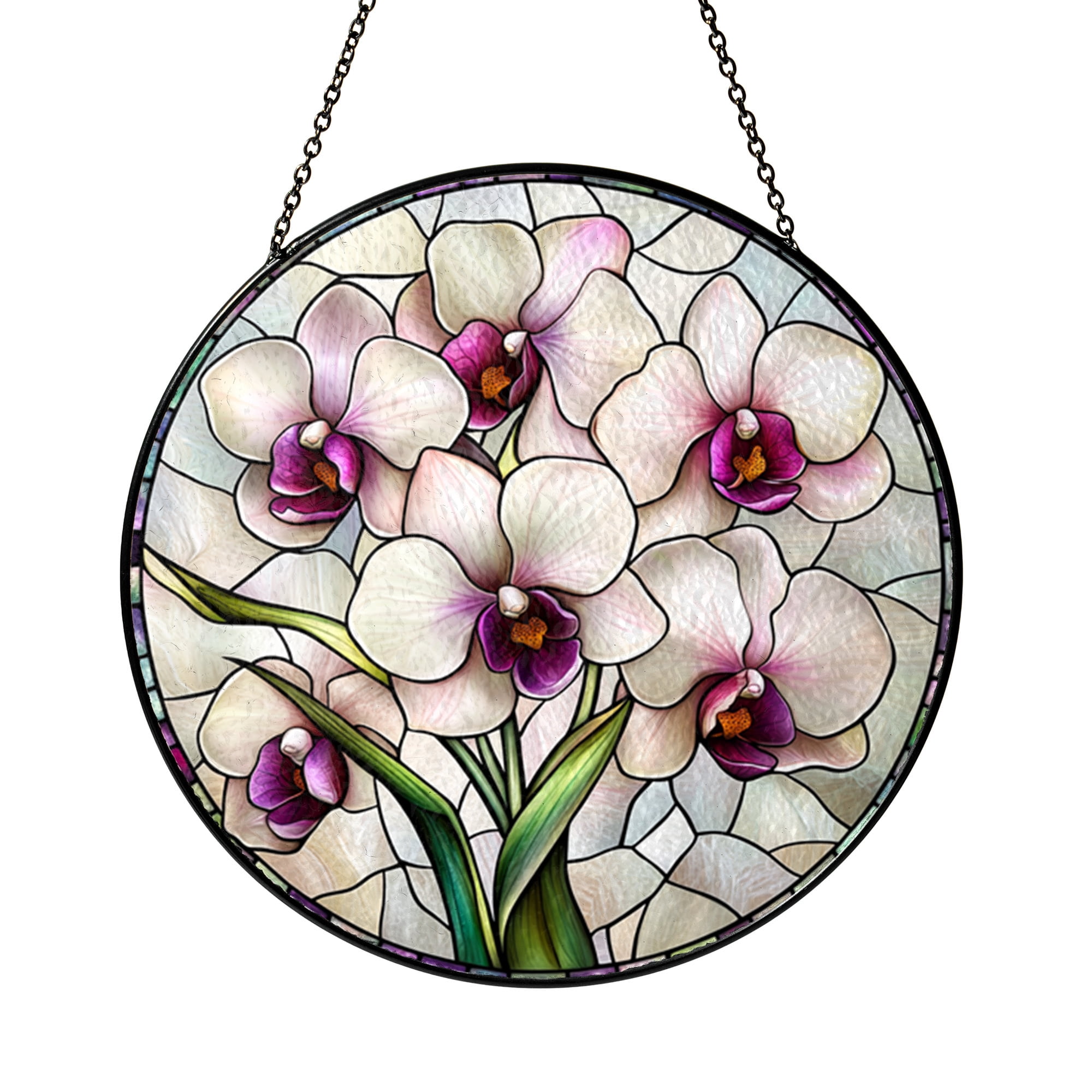 Fantasy Orchid Faux Stained Glass Window Decor – Handmade Hanging Art
