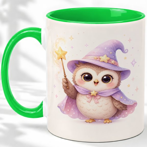 Fantasy Owl Accent Mug, 11oz Ceramic Coffee Cup for Owl Lovers