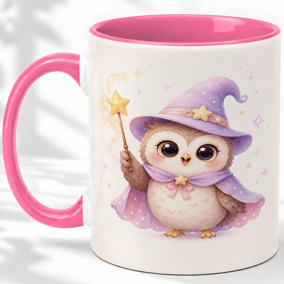 Fantasy Owl Accent Mug, 11oz Ceramic Coffee Cup for Owl Lovers