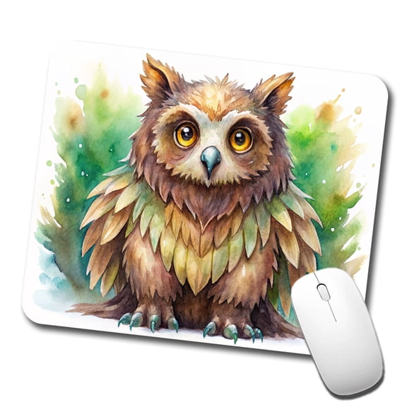 Fantasy Owl Bear Owlbear Green Background Watercolor Mouse Pad Low Profile Gaming Mat