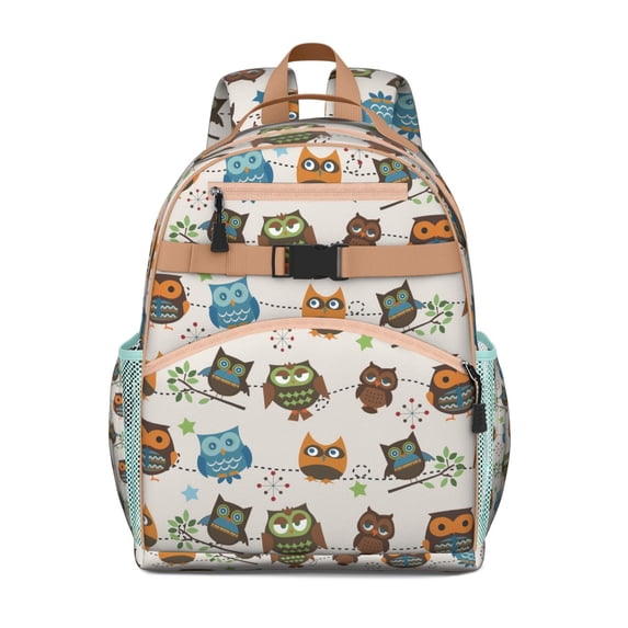 Fantasy Owl Print Backpack - Waterproof School Bag with Owl & Fairytale Stars, Adjustable Looped Straps, Breathable Back Panel for Comfort