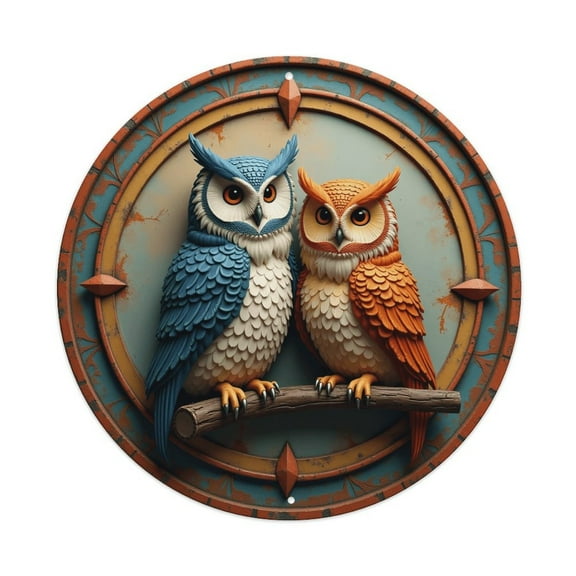 Fantasy Owl Vintage Round Metal Tin Sign Nostalgic Metal Sign Home Decor for Bar Garden Kitchen Restaurant Garage 8x8 Inch