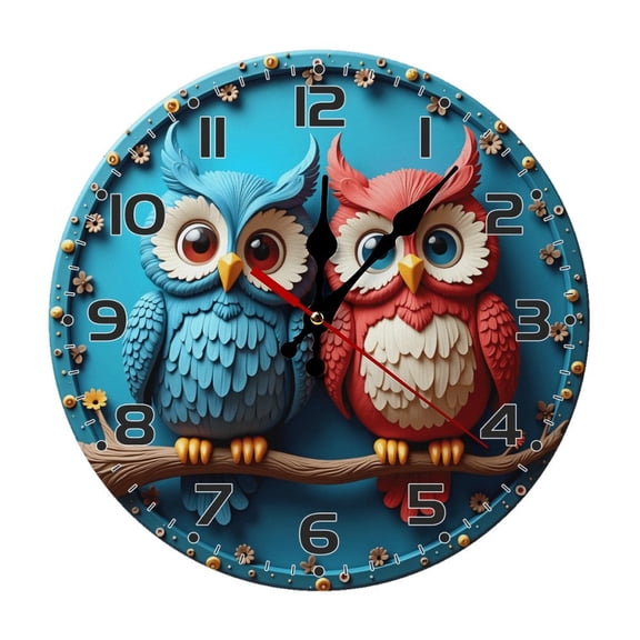 Fantasy Owl Wall Clock 10 Inch Silent Non Ticking Round Wooden Clock Decoration for Living Room Kitchen Bedroom Bathroom Office Classroom