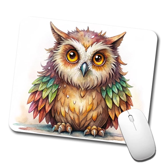 Fantasy Owlbear Owl Bear Colorful Wings Watercolor Mouse Pad Low Profile Gaming Mat