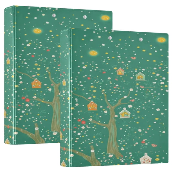 Fantasy Pattern Design 12.4x10.6in PVC Round Ring Binder, D-Ring 3-Hole, Metal Clip, 200 Sheets
