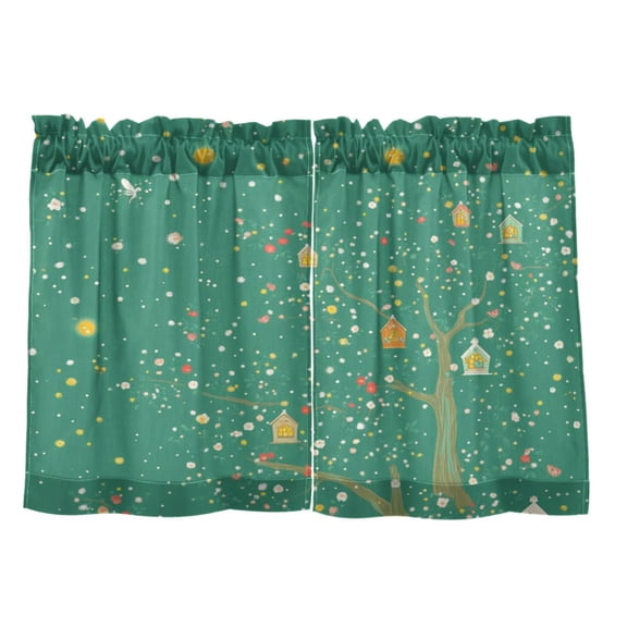 Fantasy Pattern Design 27"x24" Linen Look Cafe Curtain Set with Privacy and UV Protection