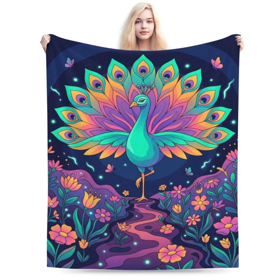 Fantasy Peacock Blanket, Peacock Pattern Throw, Colorful Animal Winter Couch Blanket for Home 50x40
