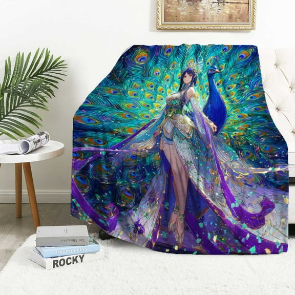 Fantasy Peacock - Goddess Blanket - Luxurious Flannel for Couch & Bed, Perfect Mythic Gift for All Ages