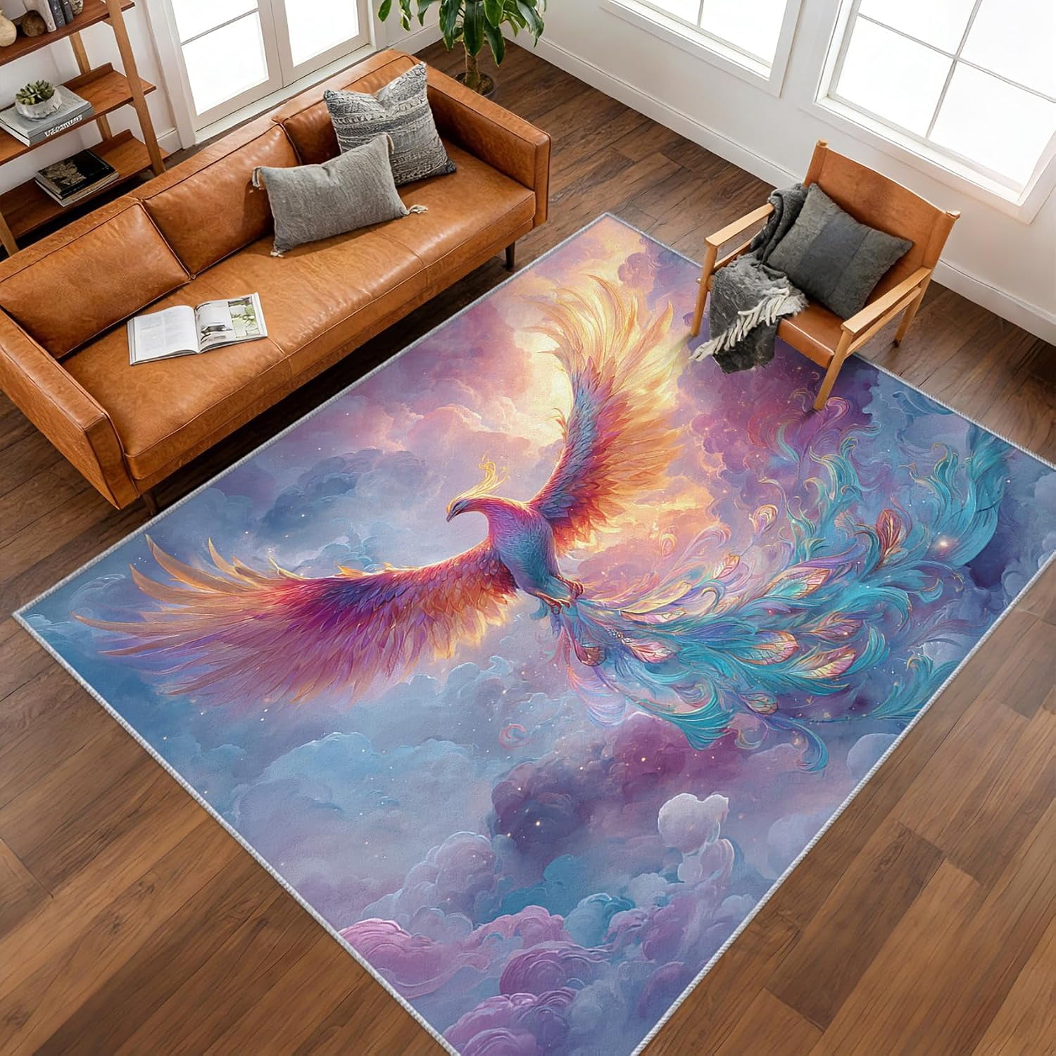 Fantasy Phoenix Area Rugs, Red Orange Fantasy Animal Pattern Carpet ...