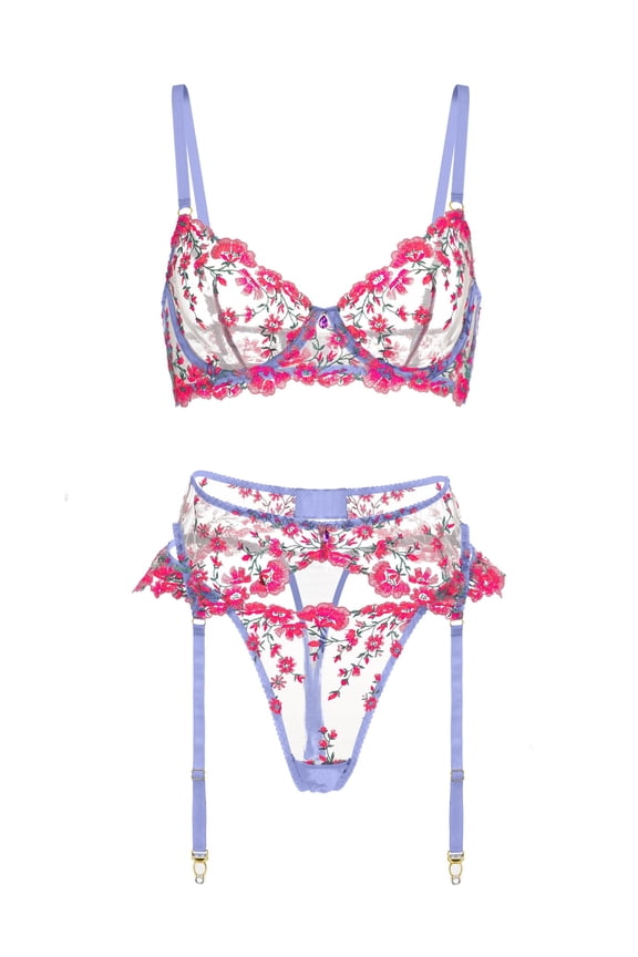 Fantasy Pink Bloom Embroidery Lingerie Set (PINK, 3XL)