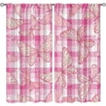 thumbnail image 1 of Fantasy Pink Butterfly Window Curtains, Geometric Plaid Pattern Rod Pocket Breathable Curtains, Lightweight Privacy Curtains Decor 2-Panel Set Soft Feel Easy to Clean for Living Room-W42xL54in, 1 of 6