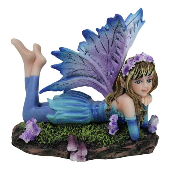 Fantasy Pink and Blue Girl Princess Fairy Lying On Lavender Meadows Figurine