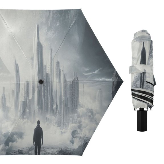 Fantasy Planet City Compact Sun Umbrella Windproof Travel Umbrellas for Rain Strong Portable UV Protection