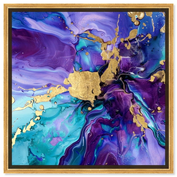Fantasy Pool Canvas Colorful Abstract Wall Art by Art Remedy, Gold Frame, 24" x 24"