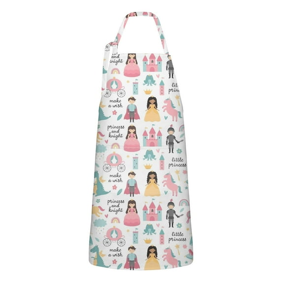 Fantasy Princess Pattern Apron-Garden Aprons for Women with Pockets-Cotton Linen Waterproof Kitchen Cooking Gardening Aprons Adjustable for Kitchen,Cooking,BBQ and Salon 33x27 Inch