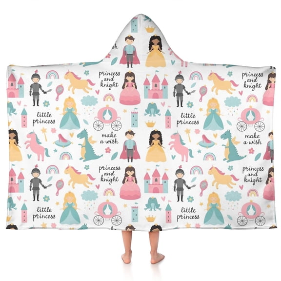 Fantasy Princess Pattern Hooded Bath Towel,50"x30" for Ages 3 To 12 Kids, Quick Dry Lightweight Soft Microfiber Hood Beach Towel Cover Up for Kids