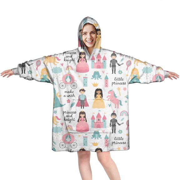 Fantasy Princess Pattern Wearable Oversized Blanket,Wearable Blanket Hoodie for Adults,Cozy Hooded Blankets with Super Pockets,Super Warm Fuzzy Pullover for Women & Men